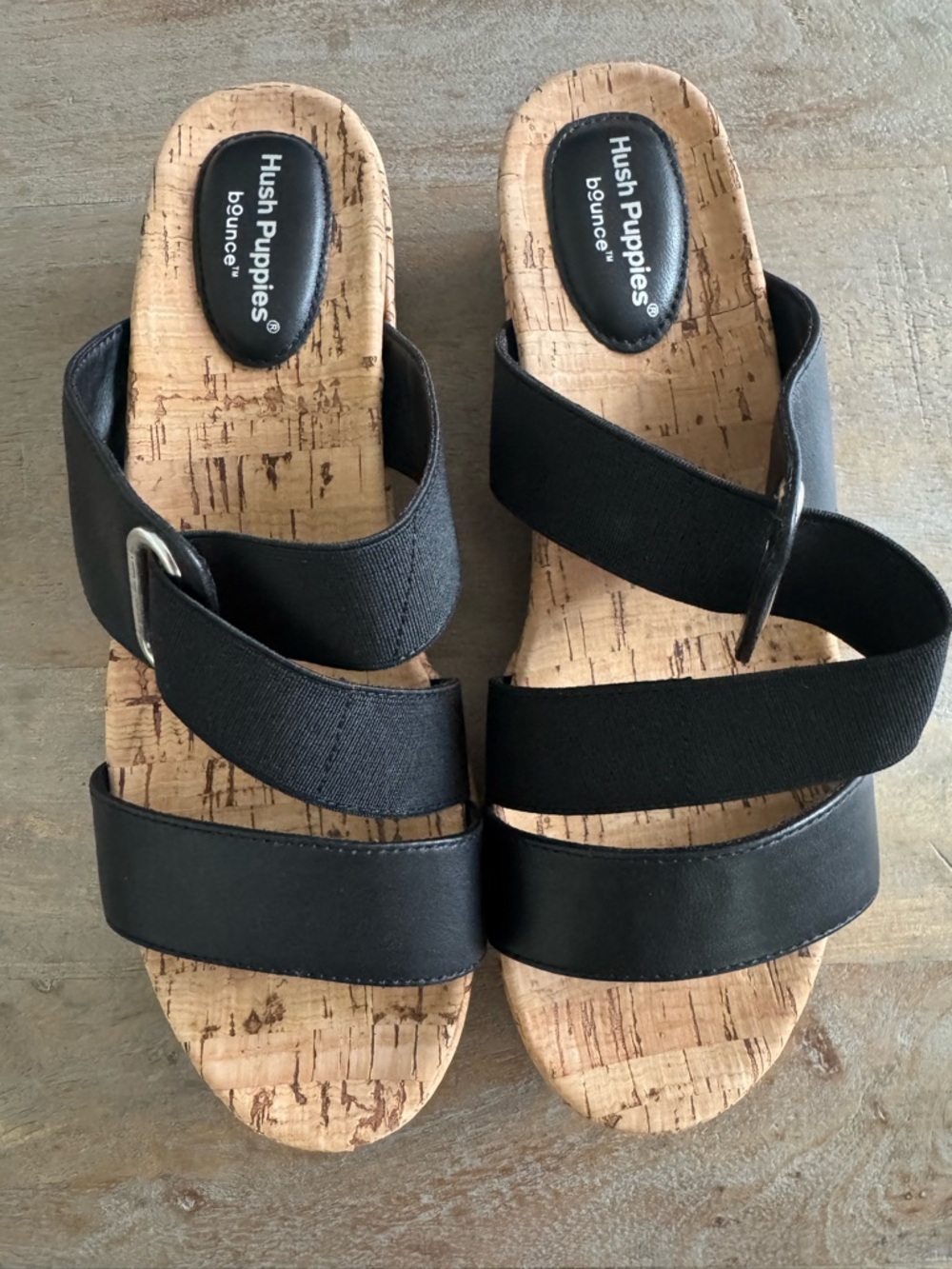 Hush Puppies Black Cork Strap Slide Sandals